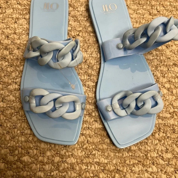 JLO Jennifer Lopez jelly blue chain  slip on flat sandals size 8 - Picture 2 of 6